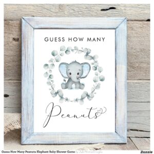 Guess How Many Peanuts Elephant Baby Shower Game Poster