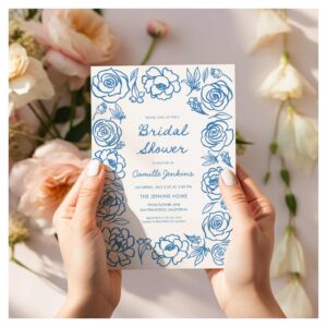 Hand Drawn Blue Floral Bridal Shower Invitation