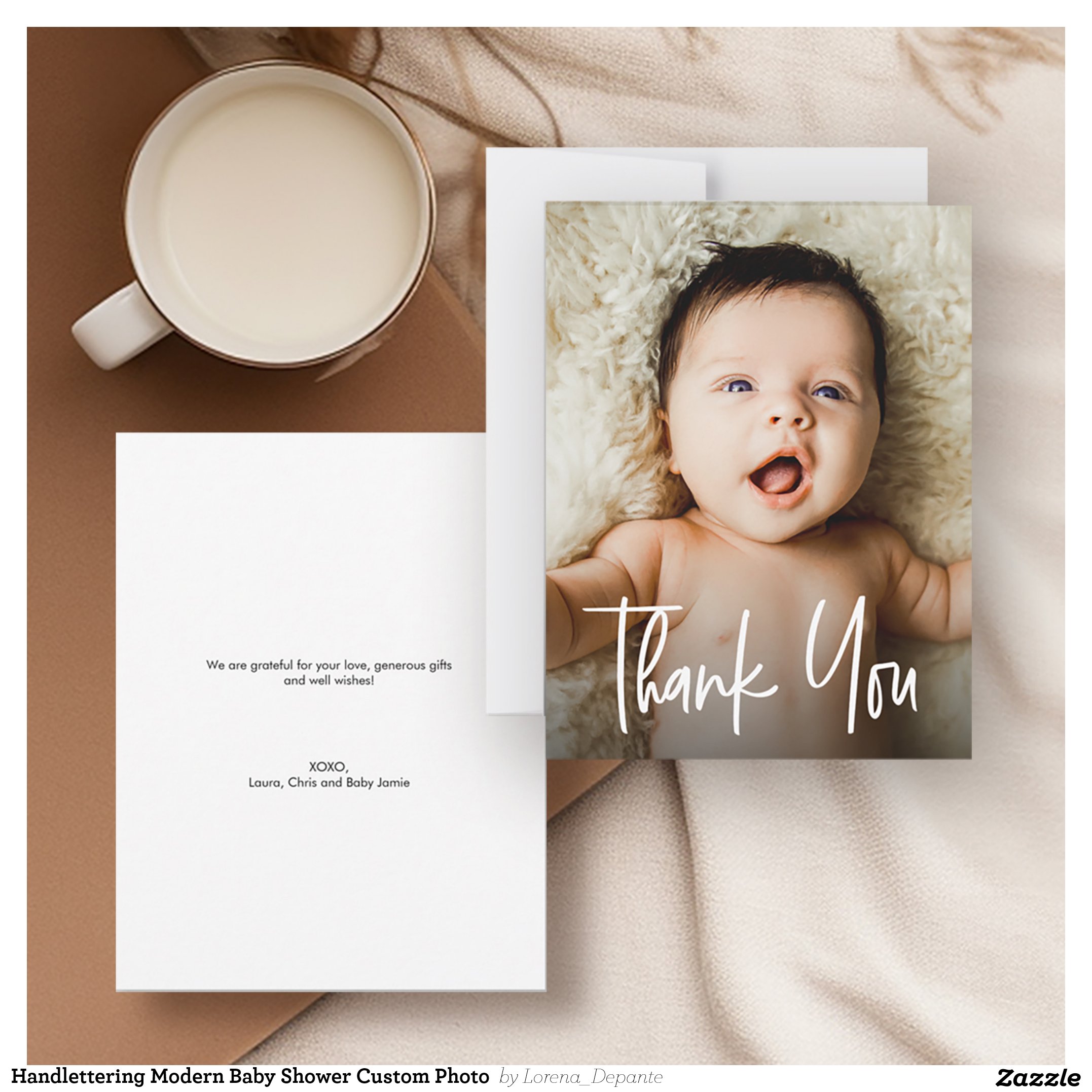 Handlettering Modern Baby Shower Custom Photo  Thank You Card