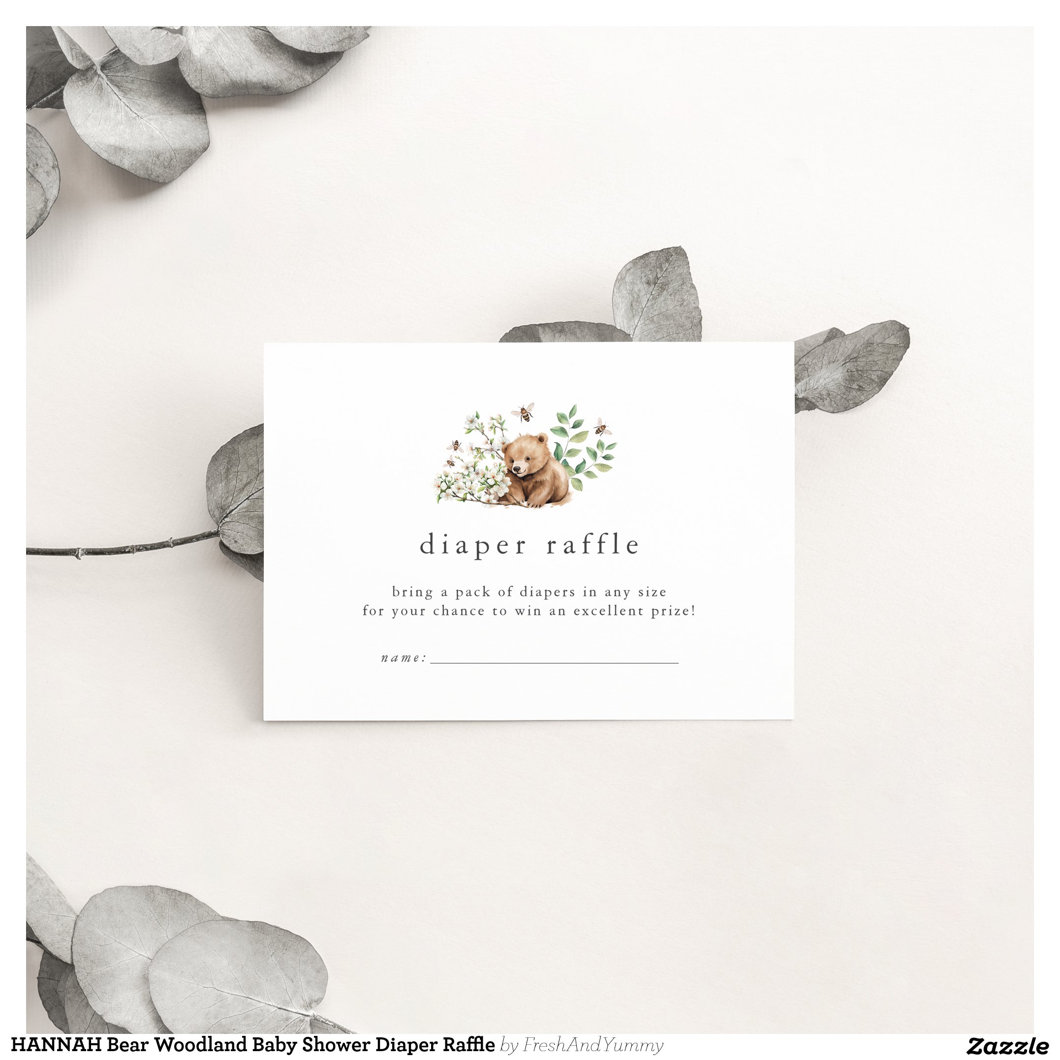 HANNAH Bear Woodland Baby Shower Diaper Raffle Enclosure Card