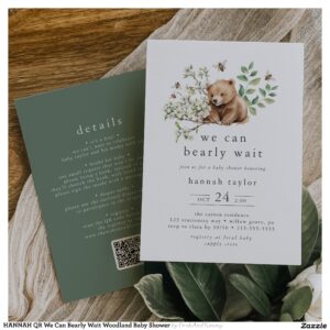 HANNAH QR We Can Bearly Wait Woodland Baby Shower Invitation