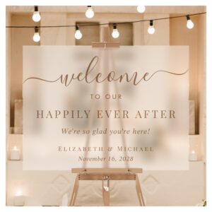 Happily Ever After Gold Wedding Welcome Frosted Acrylic Sign