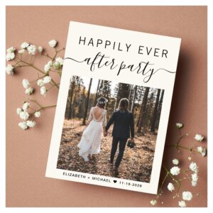 Happily Ever After Party Photo Cream Wedding Announcement