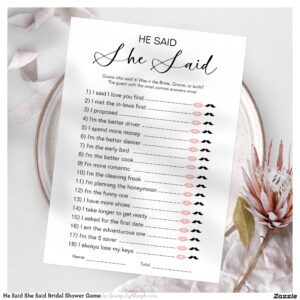 He Said She Said Bridal Shower Game Invitation