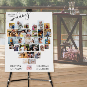 Heart Shaped Photo Collage Wedding Welcome Foam Board