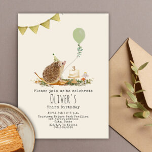 Hedgehog Mushroom Balloon Forest Birthday Invitation