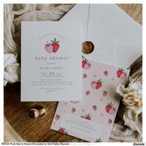 HEIDI Pink Berry Sweet Strawberry Girl Baby Shower Invitation