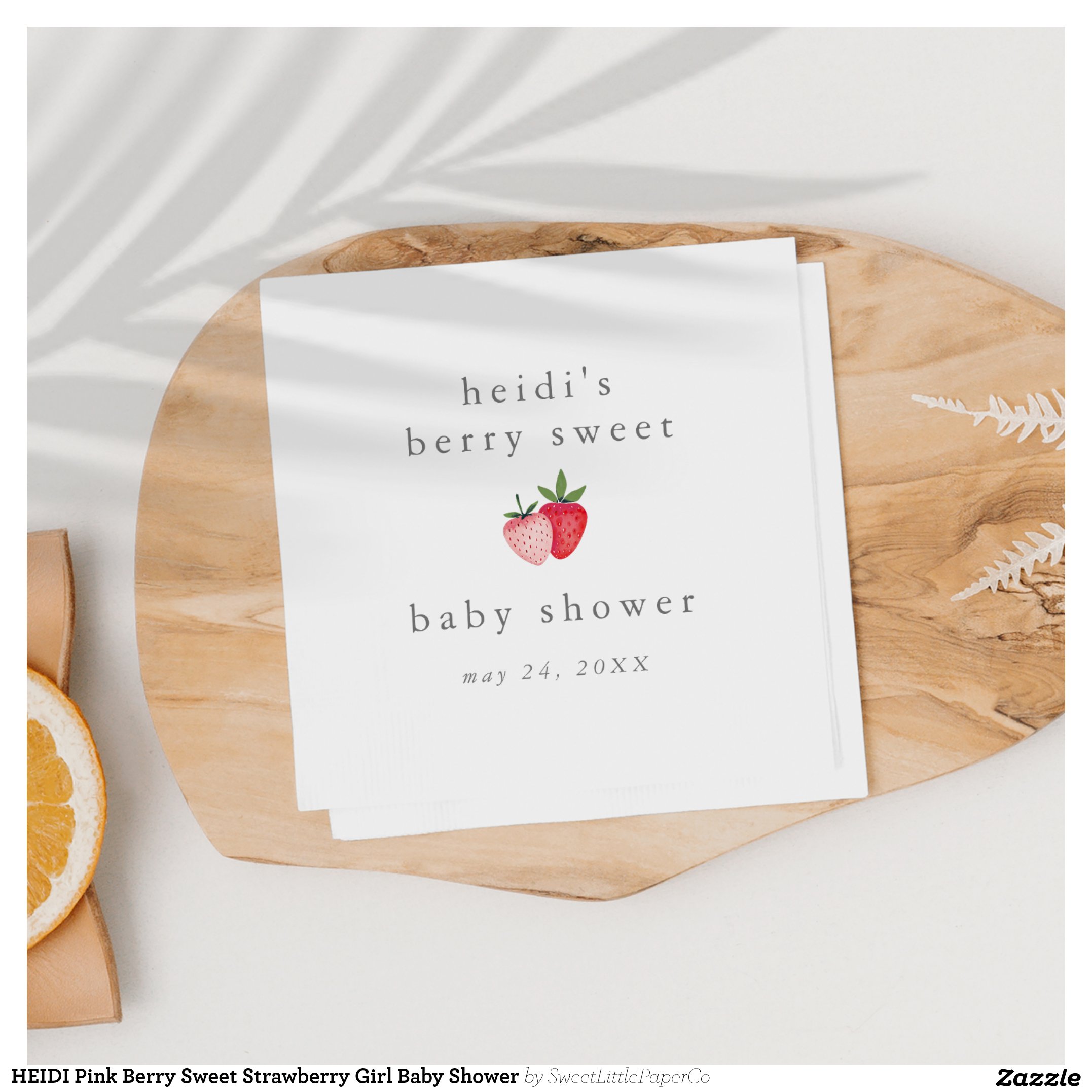 HEIDI Pink Berry Sweet Strawberry Girl Baby Shower Napkins
