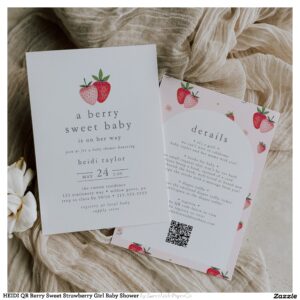 HEIDI QR Berry Sweet Strawberry Girl Baby Shower Invitation