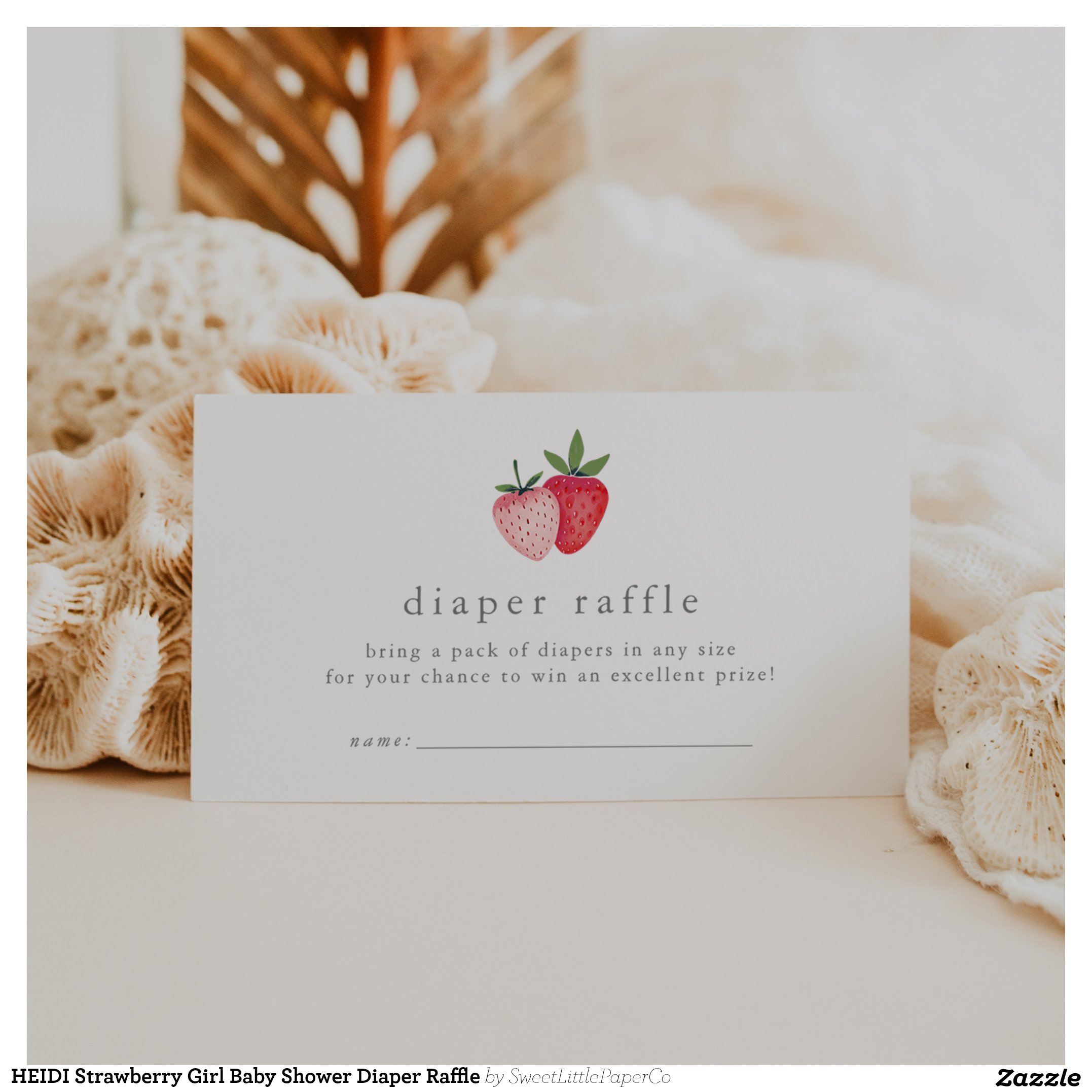 HEIDI Strawberry Girl Baby Shower Diaper Raffle Enclosure Card