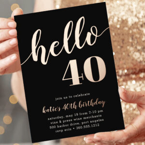 Hello 40   Milestone Birthday Party Foil Invitation
