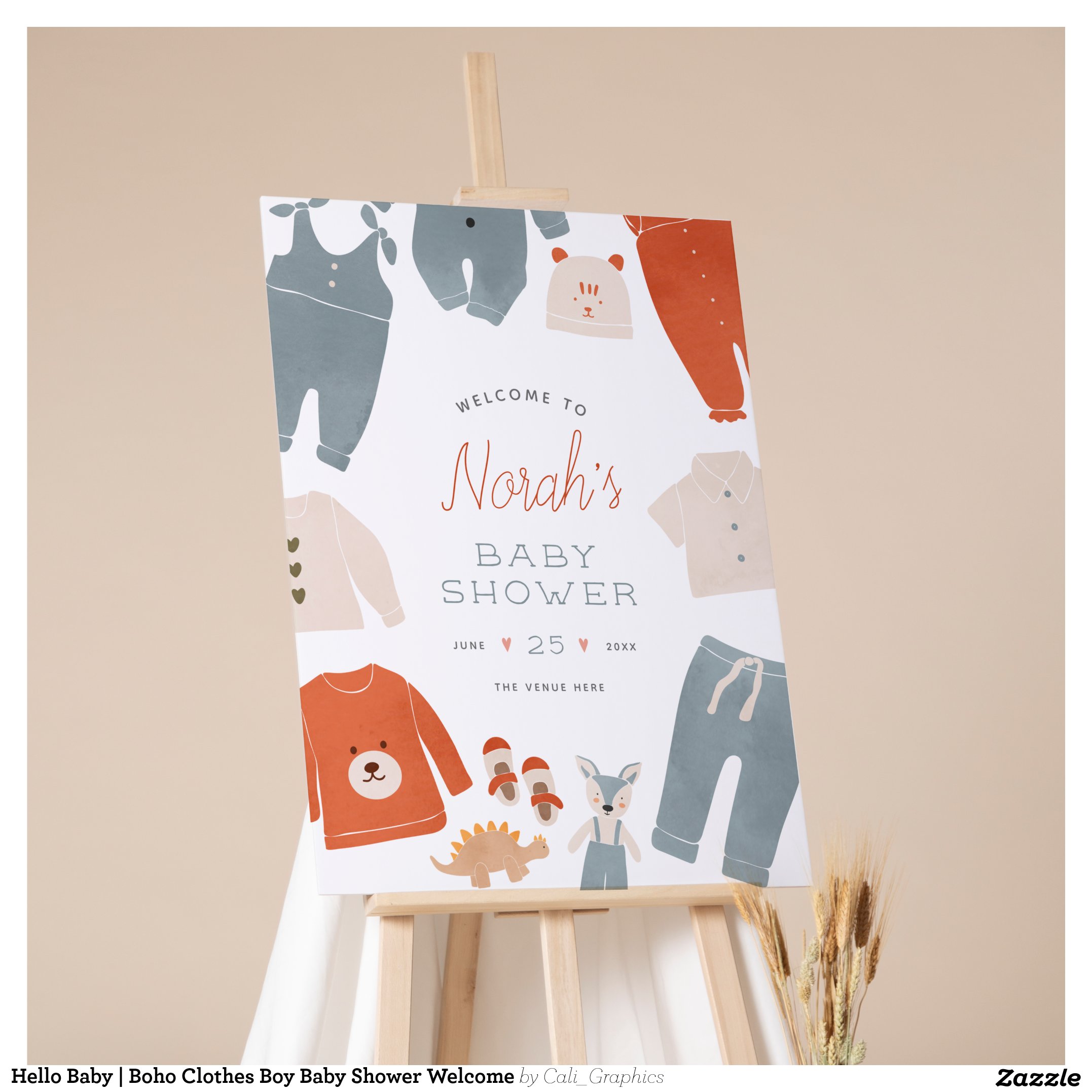 Hello Baby   Boho Clothes Boy Baby Shower Welcome Foam Board