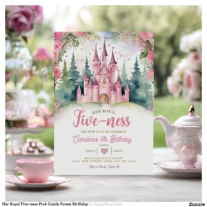 Her Royal Five-ness Pink Castle Forest Birthday Invitation