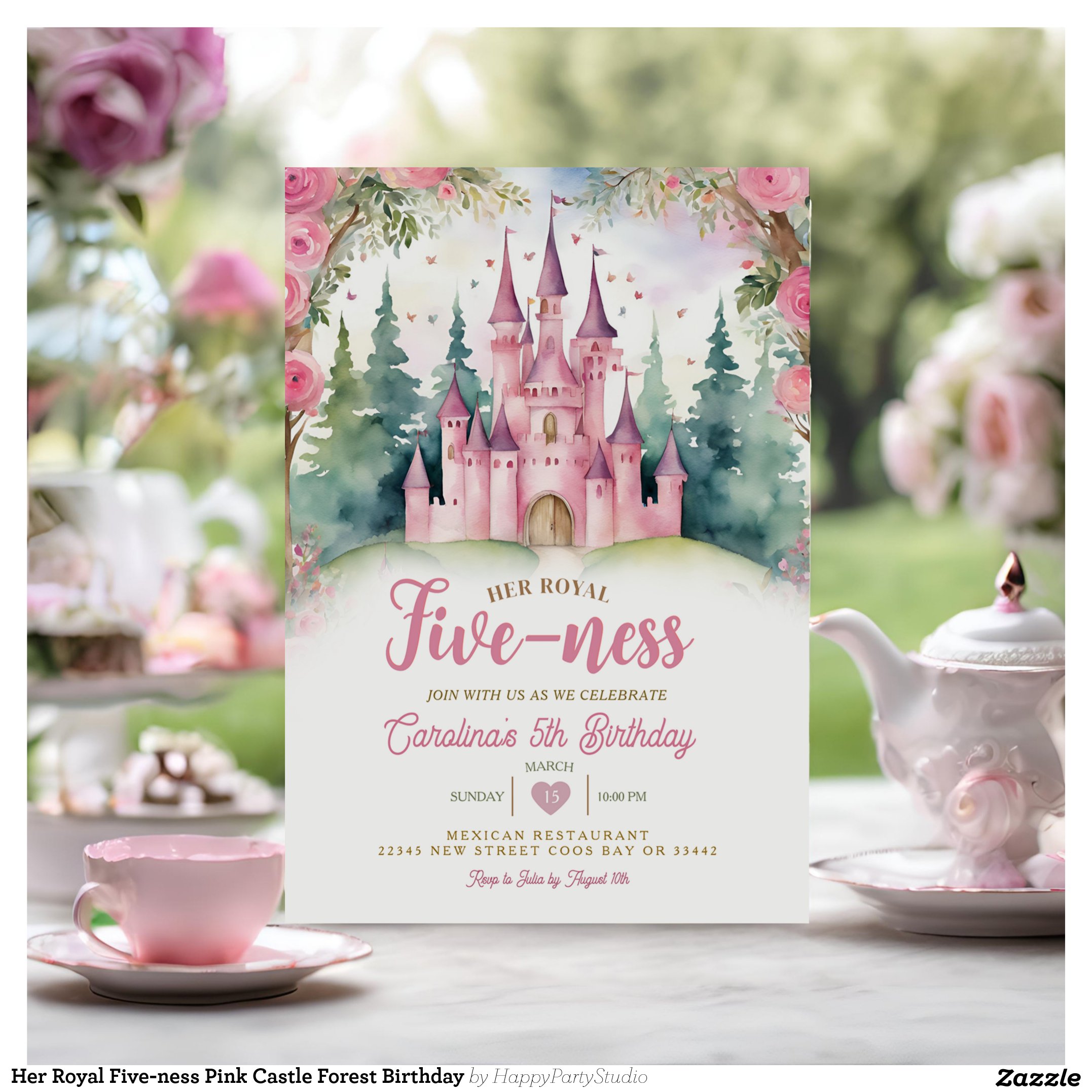 Her Royal Five-ness Pink Castle Forest Birthday Invitation