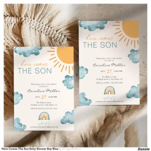 Here Comes The Son Baby Shower Boy Blue Invitation