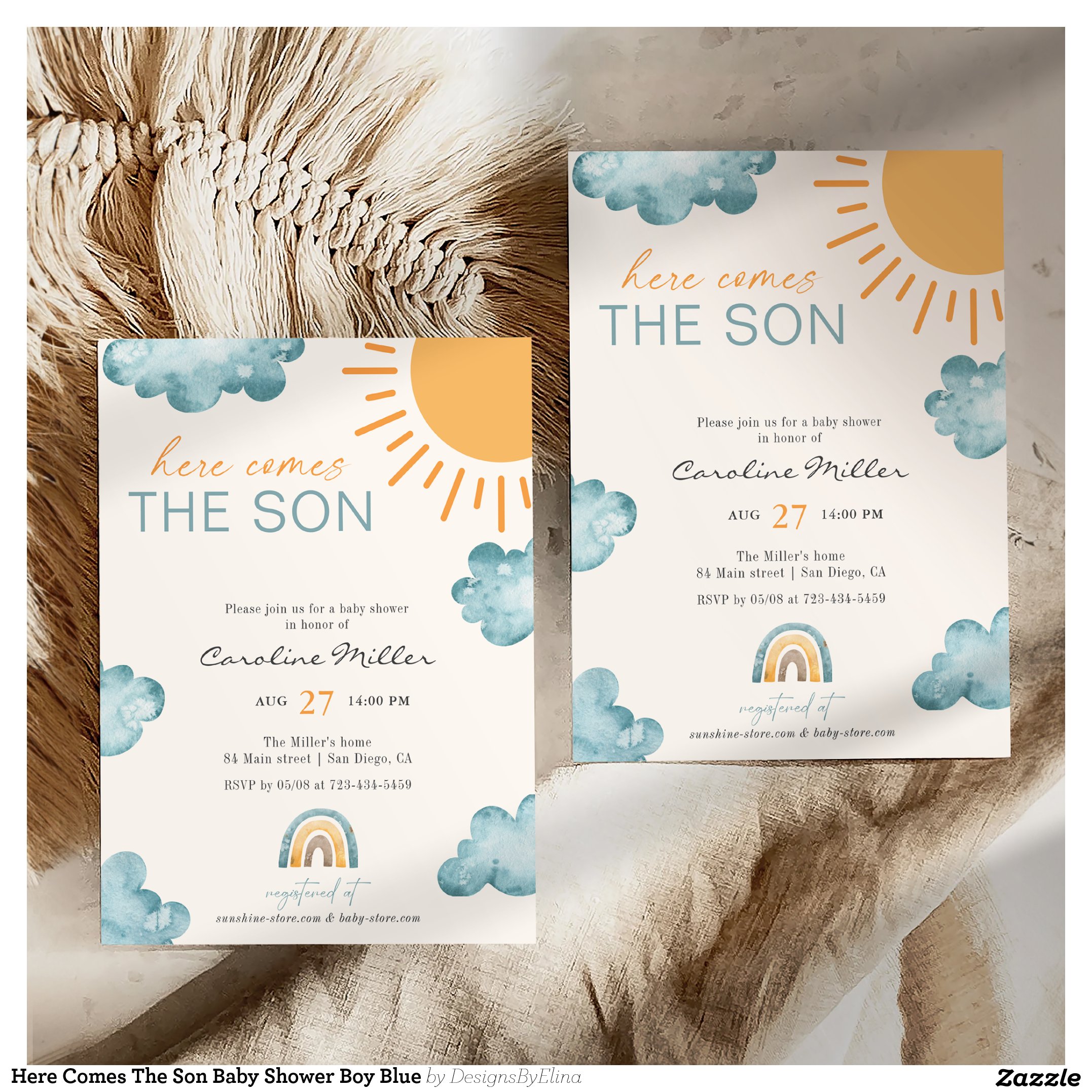 Here Comes The Son Baby Shower Boy Blue Invitation