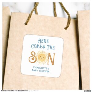 Here Comes The Son Baby Shower Square Sticker