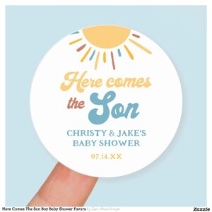 Here Comes The Son Boy Baby Shower Favors Classic Round Sticker