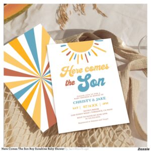 Here Comes The Son Boy Sunshine Baby Shower Invitation