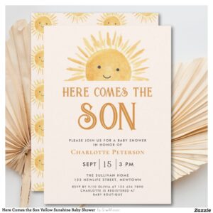 Here Comes the Son Yellow Sunshine Baby Shower  Invitation
