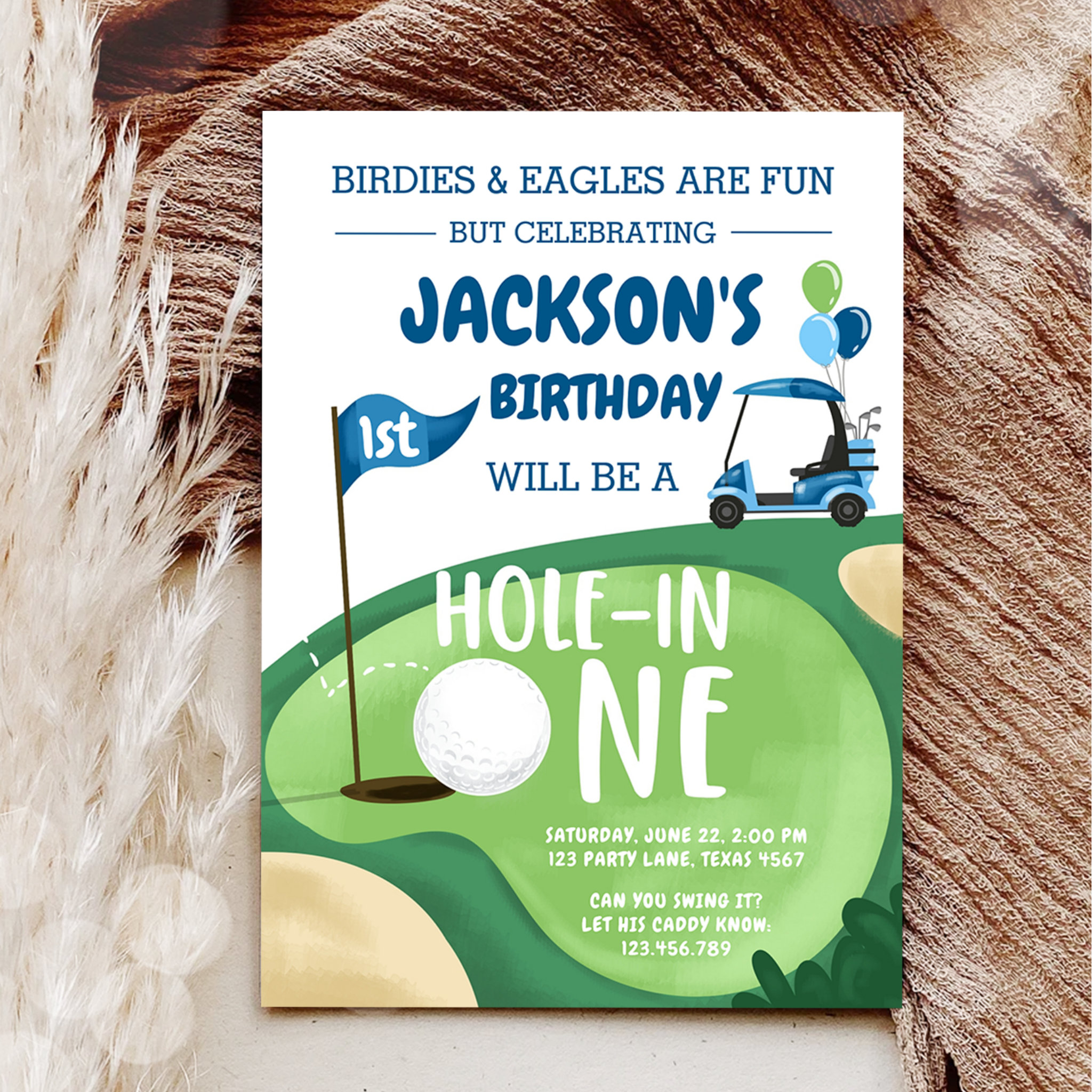 Hole In One Golf Boy First Birthday Par-Tee Invita Invitation