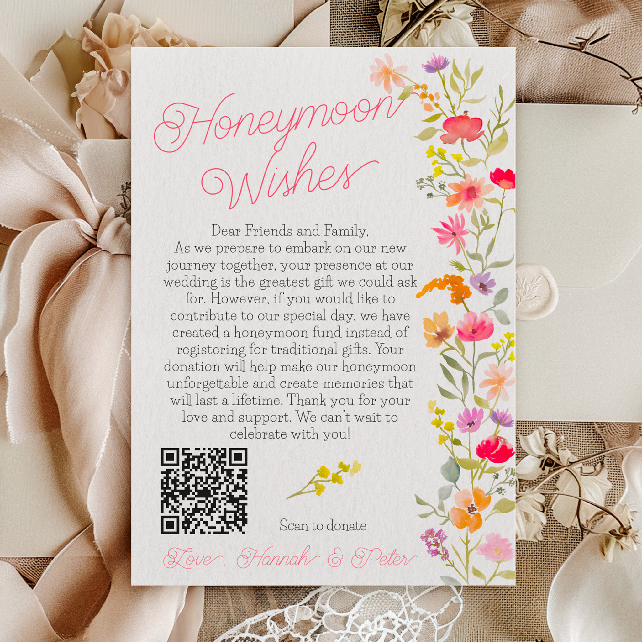 Honeymoon wishes wildflowers floral bridal shower enclosure card