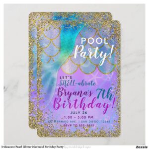 Iridescent Pearl Glitter Mermaid Birthday Party Invitation