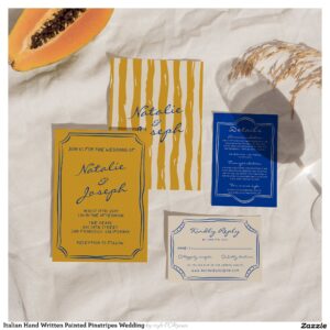 Italian Hand Written Painted Pinstripes Wedding Invitation