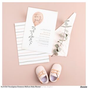Its A Girl Eucalyptus Greenery Balloon Baby Shower Invitation