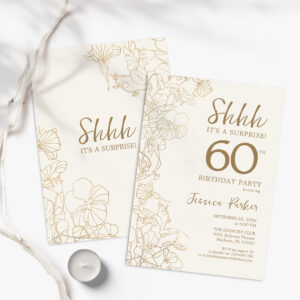 Ivory Gold Botanical Surprise 60th Birthday Invitation