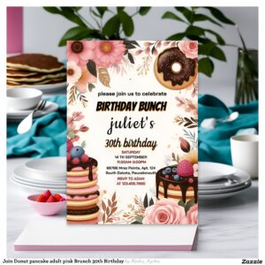 Join Donut pancake adult pink Brunch 30th Birthday Invitation