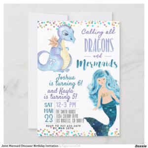 Joint Mermaid Dinosaur Birthday Invitation