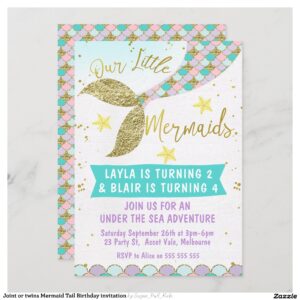 Joint or twins Mermaid Tail Birthday invitation