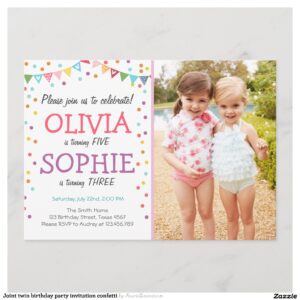 Joint twin birthday party invitation confetti