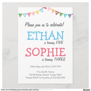 Joint twin birthday party invitation girl and boy