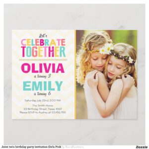 Joint twin birthday party invitation Girls Pink