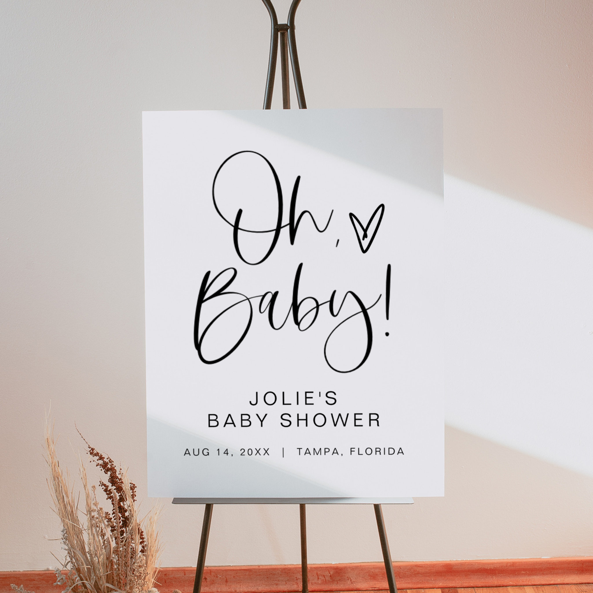 JOLIE Modern Boho Oh Baby Baby Shower Welcome Foam Board
