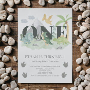 Jungle 1st Birthday Watercolor Dinosaur Party      Invitation