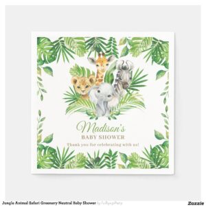 Jungle Animal Safari Greenery Neutral Baby Shower Napkins
