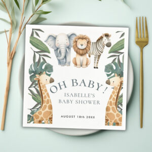 Jungle Animal Safari Greenery Neutral Baby Shower Napkins