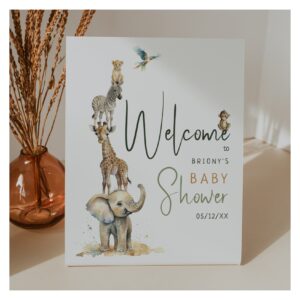 Jungle Safari Animals Baby Shower Welcome Pedestal Sign