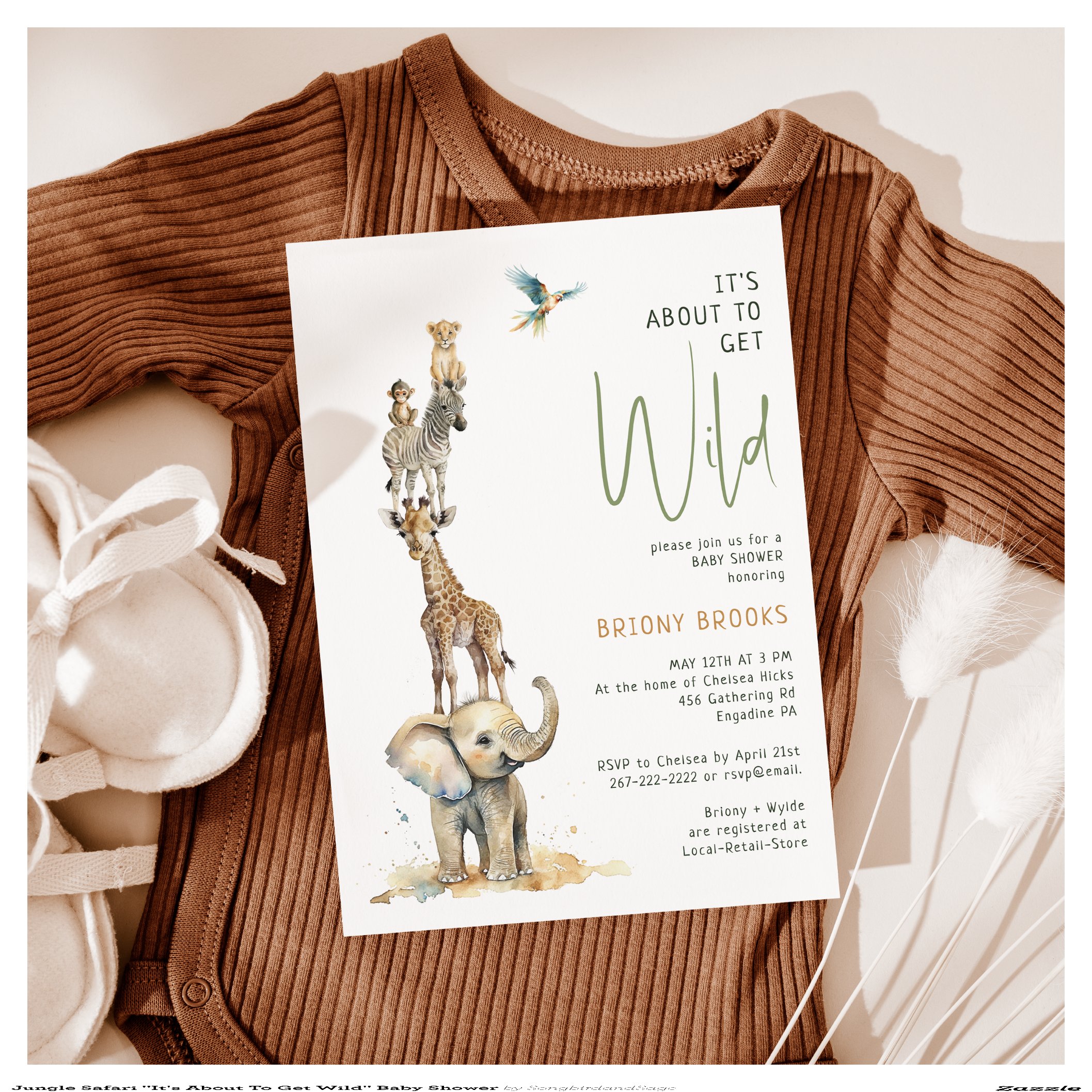 Jungle Safari "It's About To Get Wild" Baby Shower Invitation