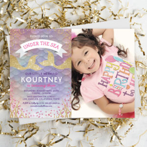 Kids Magical Mermaid Birthday Party Photo Invitation