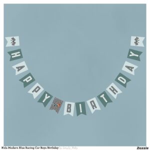 Kids Modern Blue Racing Car Boys Birthday Bunting Flags