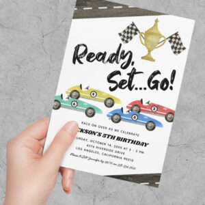 Kids Race Car Any Age Birthday Invitation