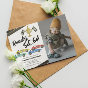 Kids Race Car Any Age Birthday Photo Invitation