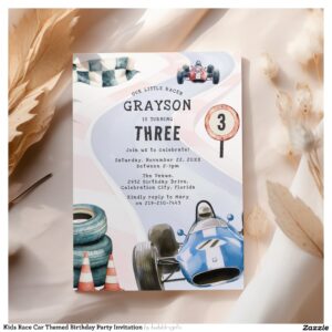 Kids Race Car Themed Birthday Party Invitation