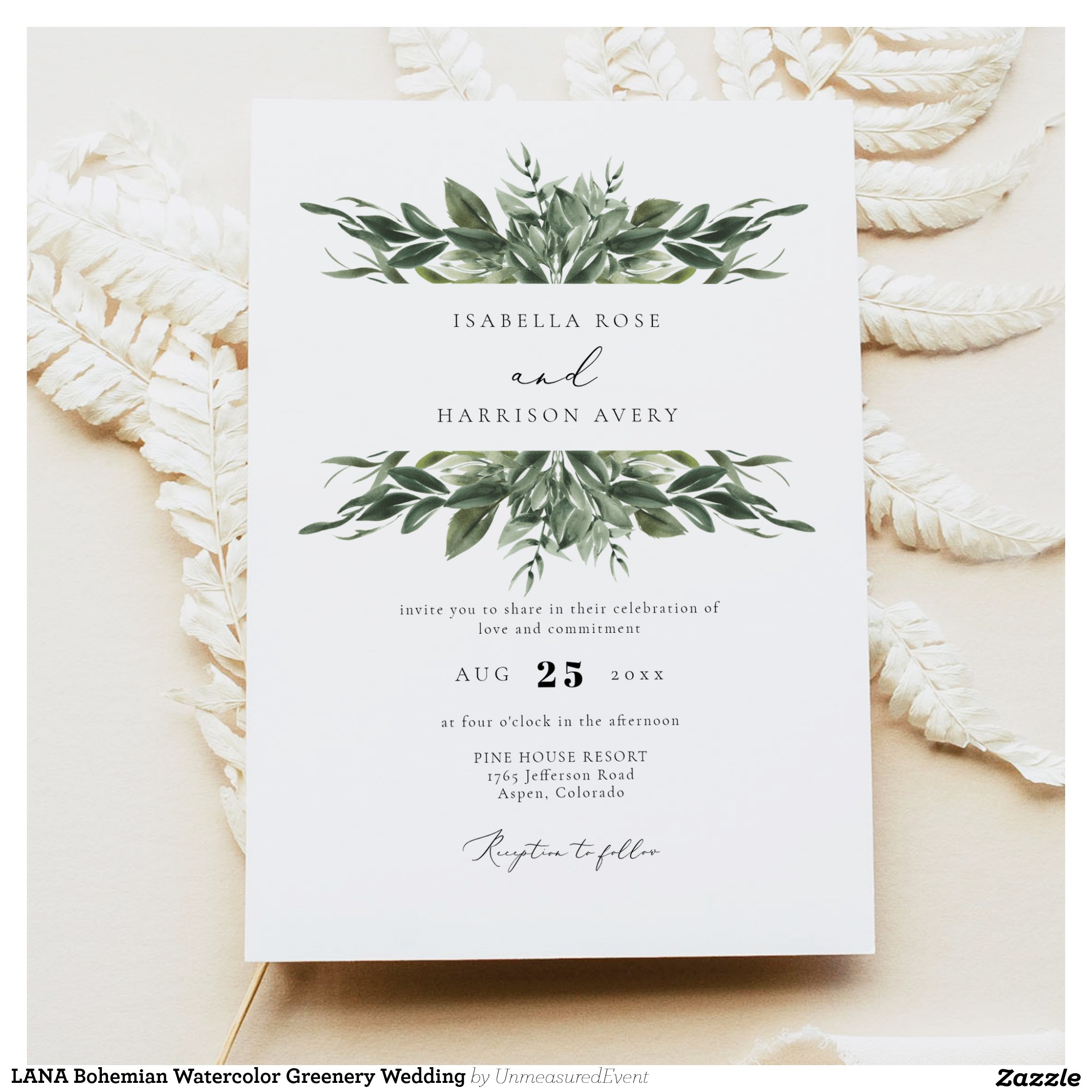 LANA Bohemian Watercolor Greenery Wedding Invitation