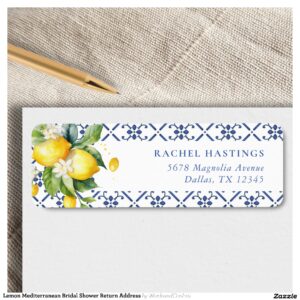 Lemon Mediterranean Bridal Shower Return Address Label