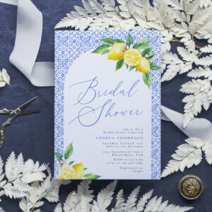 Lemon Positano Italian Blue Tile Bridal Shower Invitation
